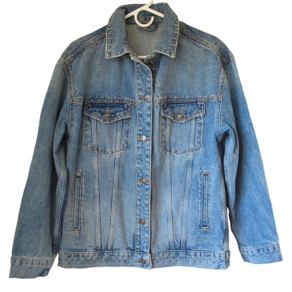Free People Jean Jacket Distressed Studded Trucker Jacket - Picture 3 of 10